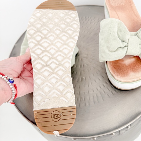 UGG Green and Cream Sandals Plush Comfort - Picture 3 of 5